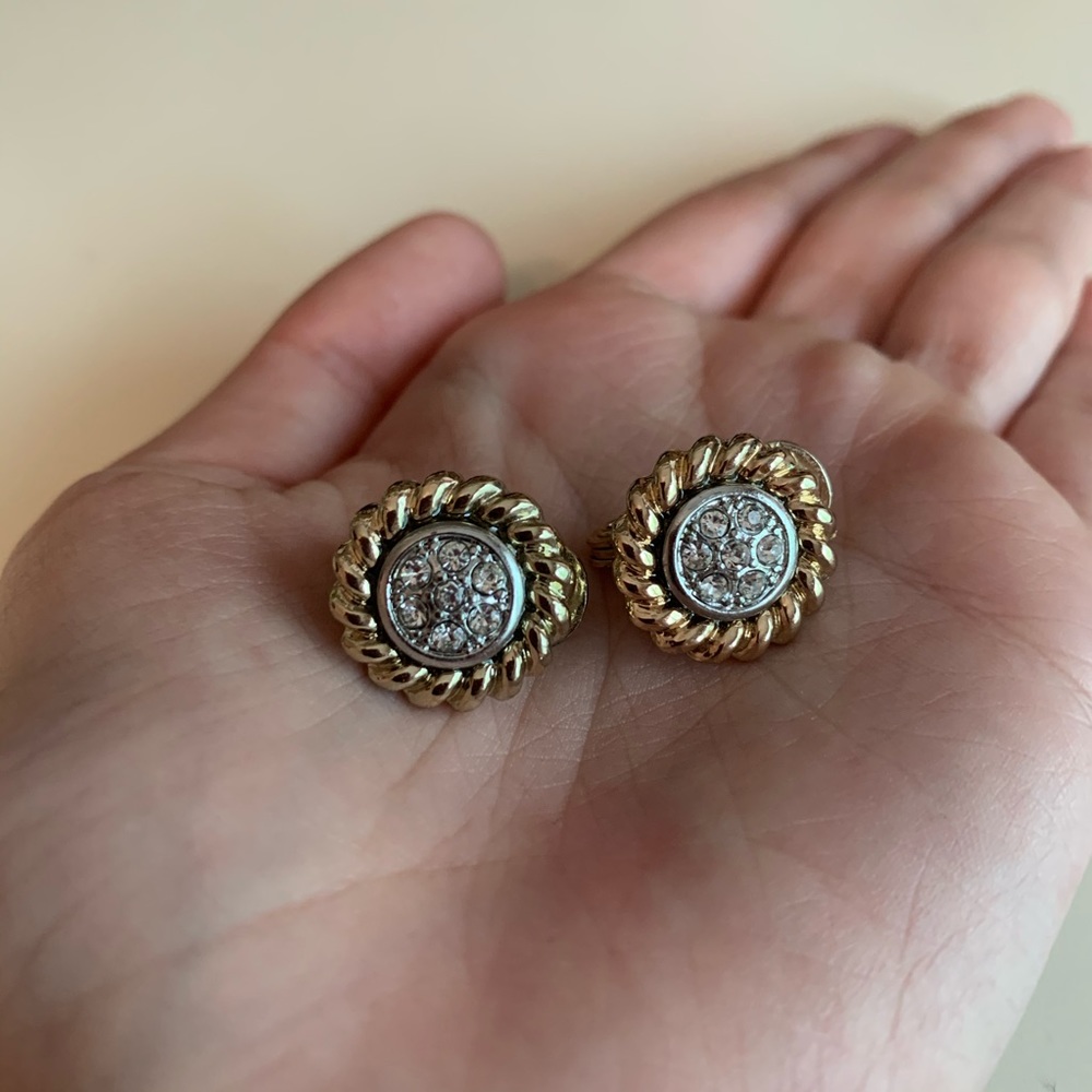 Clip on Earrings Crystal Silver Sparkly Bling Gold Tone Braided Rhinestone